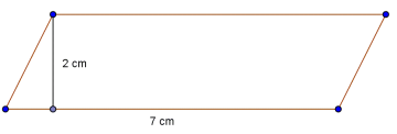 Parallellogrammet har øengde 7 cm og høyde 2 cm